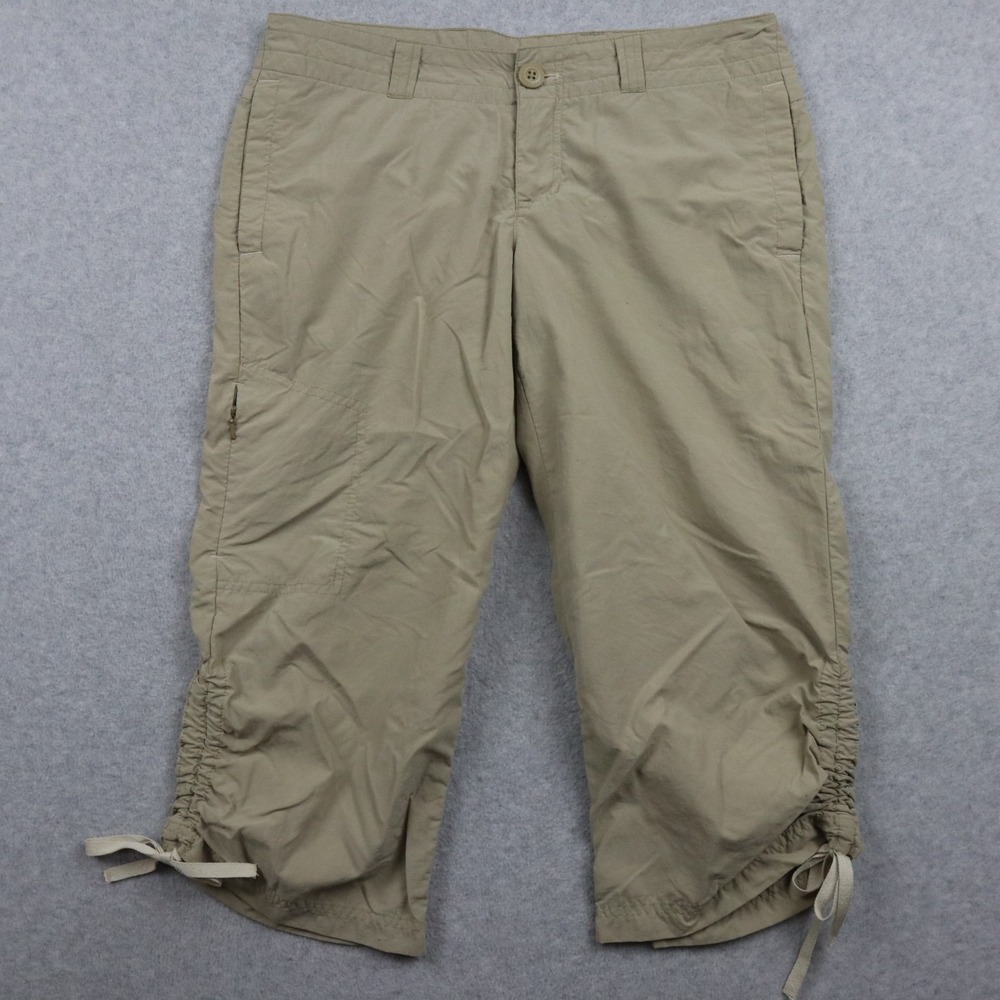 Eddie Bauer Pants Womens 4 Travex Nylon Capri Outdoor Hiking Ruched Tan Khaki